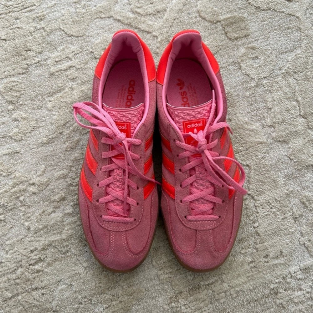 adidas Womens Gazelle Indoor Vintage Retro Sneaker Suede Beam Pink/Solar Red/Gum - Picture 5 of 7